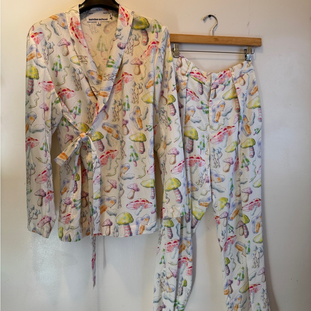 Sundae School White Multicolor Mushroom Pajama Set